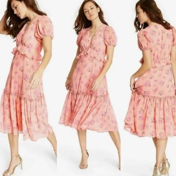 Loveshackfancy X Target Fleur Tiered Midi Dress In Pink Melon SZ 12 - Picture 1 of 7